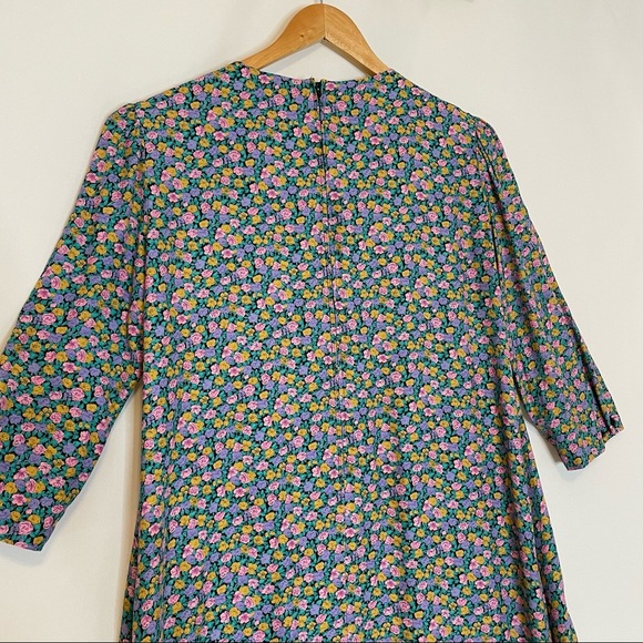 Vintage Bright Floral Dress Relaxed Fit Maternity Pleated Cottagecore Prairie 12 - Picture 9 of 14